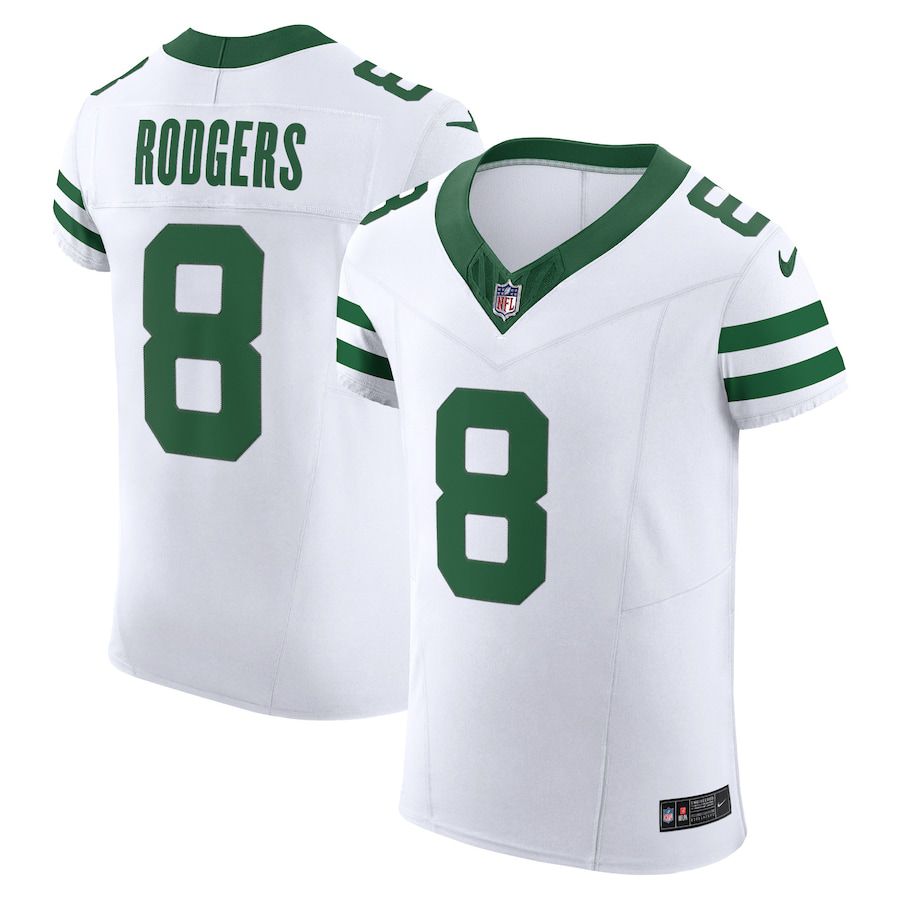 Men New York Jets #8 Aaron Rodgers Nike Legacy White Vapor F.U.S.E. Elite NFL Jersey